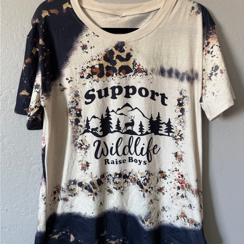 Black and White Short Sleeve Tee with Nature Graphic